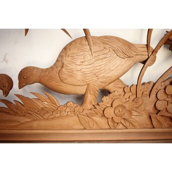 吉田楳堂 花鳥長尺木彫欄間 2枚1組　R0106Y 