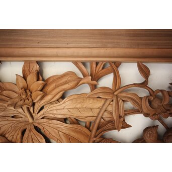 吉田楳堂 花鳥長尺木彫欄間 2枚1組　R0106Y 