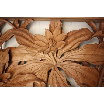 吉田楳堂 花鳥長尺木彫欄間 2枚1組　R0106Y 