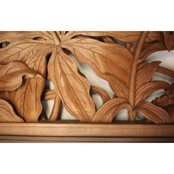 吉田楳堂 花鳥長尺木彫欄間 2枚1組　R0106Y 