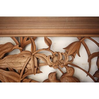 吉田楳堂 花鳥長尺木彫欄間 2枚1組　R0106Y 