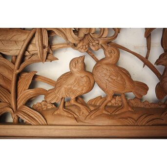 吉田楳堂 花鳥長尺木彫欄間 2枚1組　R0106Y 