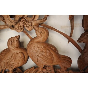 吉田楳堂 花鳥長尺木彫欄間 2枚1組　R0106Y 