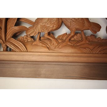 吉田楳堂 花鳥長尺木彫欄間 2枚1組　R0106Y 