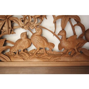 吉田楳堂 花鳥長尺木彫欄間 2枚1組　R0106Y 