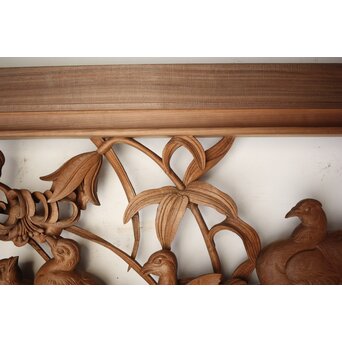 吉田楳堂 花鳥長尺木彫欄間 2枚1組　R0106Y 