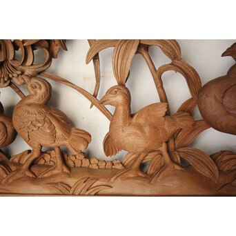 吉田楳堂 花鳥長尺木彫欄間 2枚1組　R0106Y 