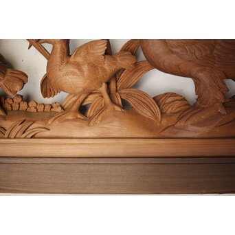 吉田楳堂 花鳥長尺木彫欄間 2枚1組　R0106Y 