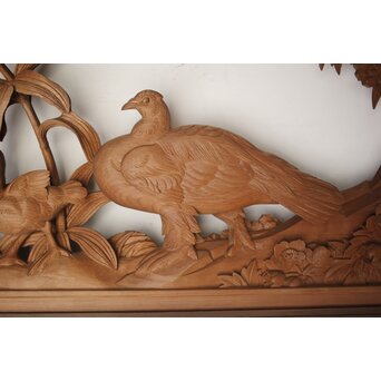 吉田楳堂 花鳥長尺木彫欄間 2枚1組　R0106Y 