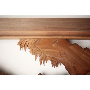 吉田楳堂 花鳥長尺木彫欄間 2枚1組　R0106Y 