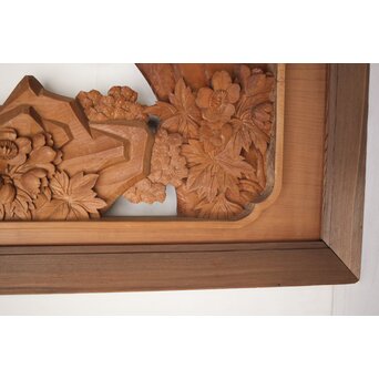 吉田楳堂 花鳥長尺木彫欄間 2枚1組　R0106Y 