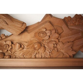 吉田楳堂 花鳥長尺木彫欄間 2枚1組　R0106Y 