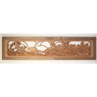 吉田楳堂 花鳥長尺木彫欄間 2枚1組　R0106Y 