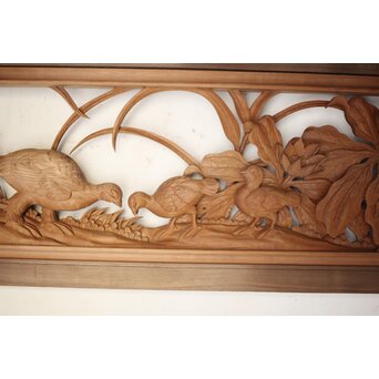 吉田楳堂 花鳥長尺木彫欄間 2枚1組　R0106Y 