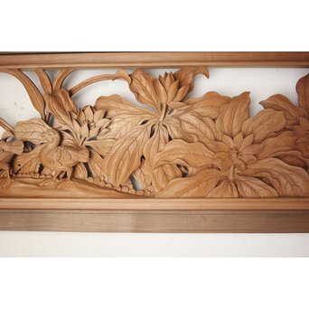 吉田楳堂 花鳥長尺木彫欄間 2枚1組　R0106Y 