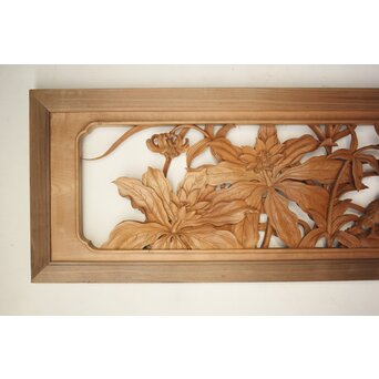 吉田楳堂 花鳥長尺木彫欄間 2枚1組　R0106Y 