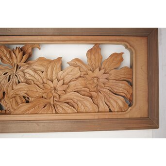 吉田楳堂 花鳥長尺木彫欄間 2枚1組　R0106Y 