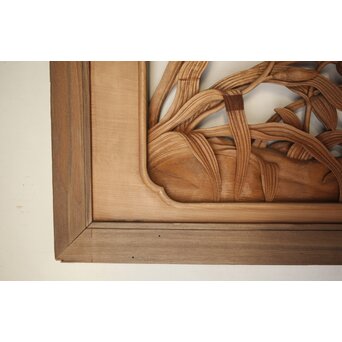 吉田楳堂 花鳥長尺木彫欄間 2枚1組　R0106Y 