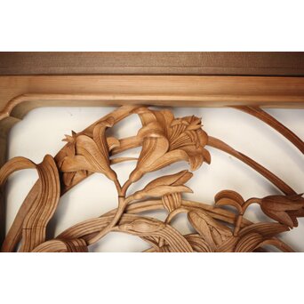 吉田楳堂 花鳥長尺木彫欄間 2枚1組　R0106Y 