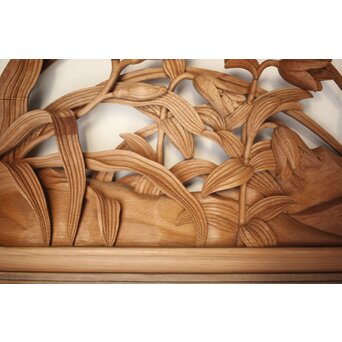 吉田楳堂 花鳥長尺木彫欄間 2枚1組　R0106Y 