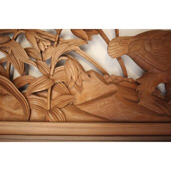 吉田楳堂 花鳥長尺木彫欄間 2枚1組　R0106Y 