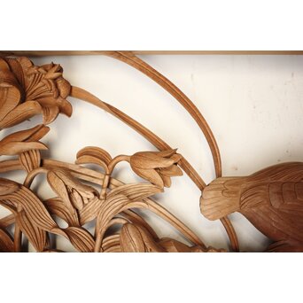 吉田楳堂 花鳥長尺木彫欄間 2枚1組　R0106Y 