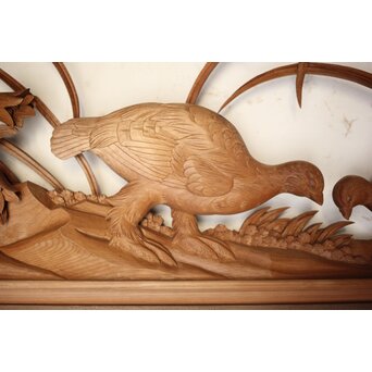 吉田楳堂 花鳥長尺木彫欄間 2枚1組　R0106Y 