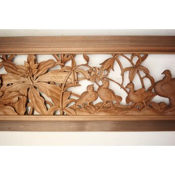 吉田楳堂 花鳥長尺木彫欄間 2枚1組　R0106Y 