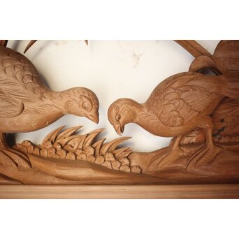 吉田楳堂 花鳥長尺木彫欄間 2枚1組　R0106Y 