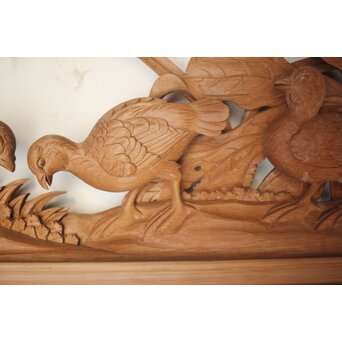 吉田楳堂 花鳥長尺木彫欄間 2枚1組　R0106Y 