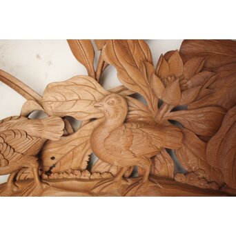 吉田楳堂 花鳥長尺木彫欄間 2枚1組　R0106Y 