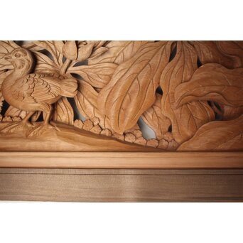 吉田楳堂 花鳥長尺木彫欄間 2枚1組　R0106Y 