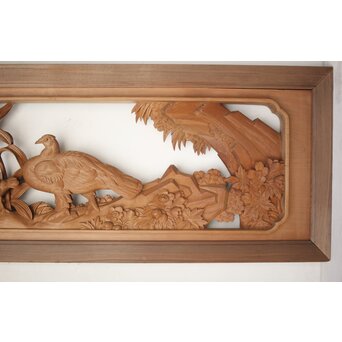 吉田楳堂 花鳥長尺木彫欄間 2枚1組　R0106Y 