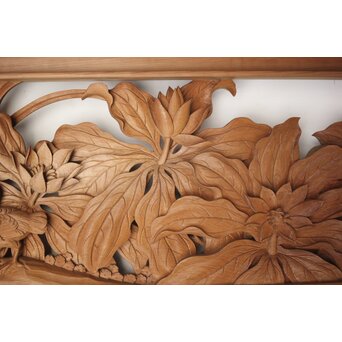 吉田楳堂 花鳥長尺木彫欄間 2枚1組　R0106Y 