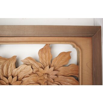 吉田楳堂 花鳥長尺木彫欄間 2枚1組　R0106Y 