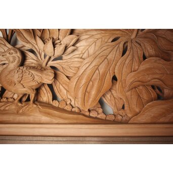 吉田楳堂 花鳥長尺木彫欄間 2枚1組　R0106Y 