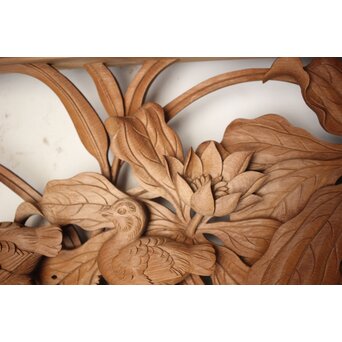 吉田楳堂 花鳥長尺木彫欄間 2枚1組　R0106Y 