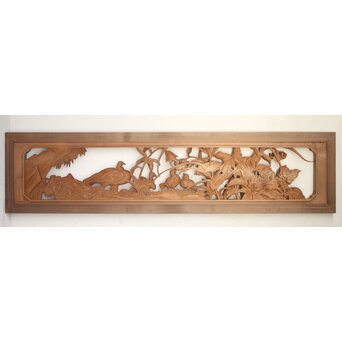 吉田楳堂 花鳥長尺木彫欄間 2枚1組　R0106Y 