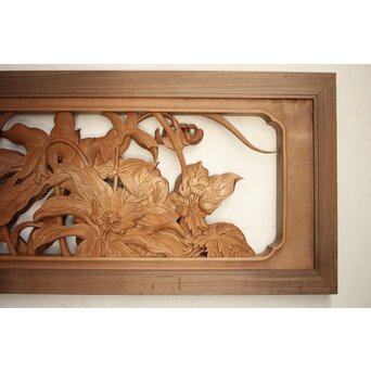 吉田楳堂 花鳥長尺木彫欄間 2枚1組　R0106Y 