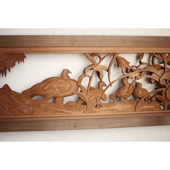 吉田楳堂 花鳥長尺木彫欄間 2枚1組　R0106Y 