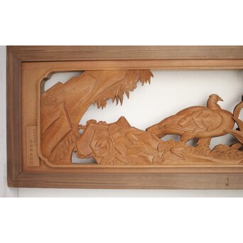 吉田楳堂 花鳥長尺木彫欄間 2枚1組　R0106Y 