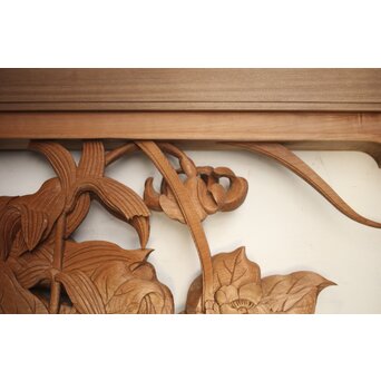 吉田楳堂 花鳥長尺木彫欄間 2枚1組　R0106Y 