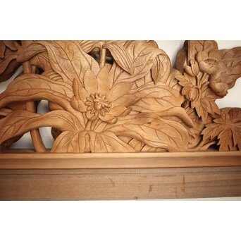 吉田楳堂 花鳥長尺木彫欄間 2枚1組　R0106Y 