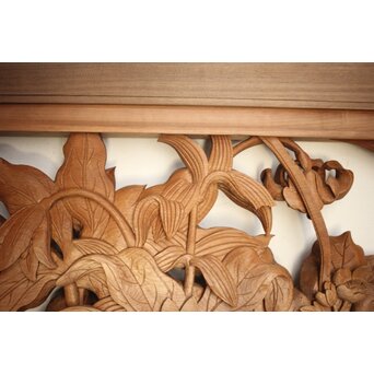 吉田楳堂 花鳥長尺木彫欄間 2枚1組　R0106Y 