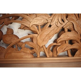 吉田楳堂 花鳥長尺木彫欄間 2枚1組　R0106Y 