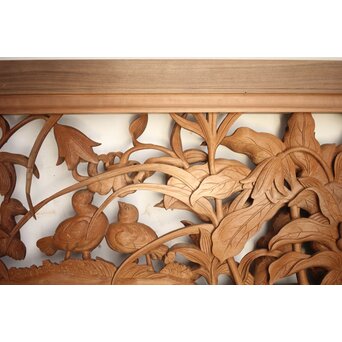 吉田楳堂 花鳥長尺木彫欄間 2枚1組　R0106Y 