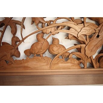 吉田楳堂 花鳥長尺木彫欄間 2枚1組　R0106Y 