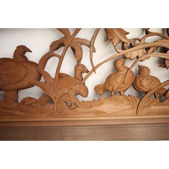 吉田楳堂 花鳥長尺木彫欄間 2枚1組　R0106Y 