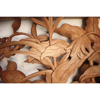 吉田楳堂 花鳥長尺木彫欄間 2枚1組　R0106Y 