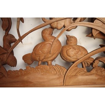 吉田楳堂 花鳥長尺木彫欄間 2枚1組　R0106Y 